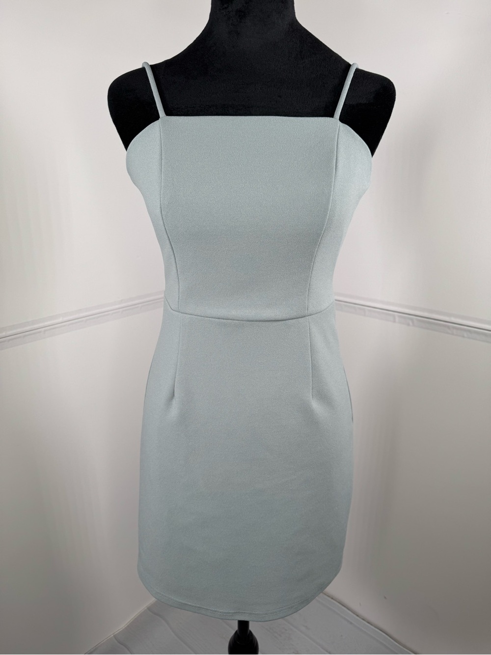 She + Sky Square Neck Bodycon Mini Dress Dusty Blue Size Small